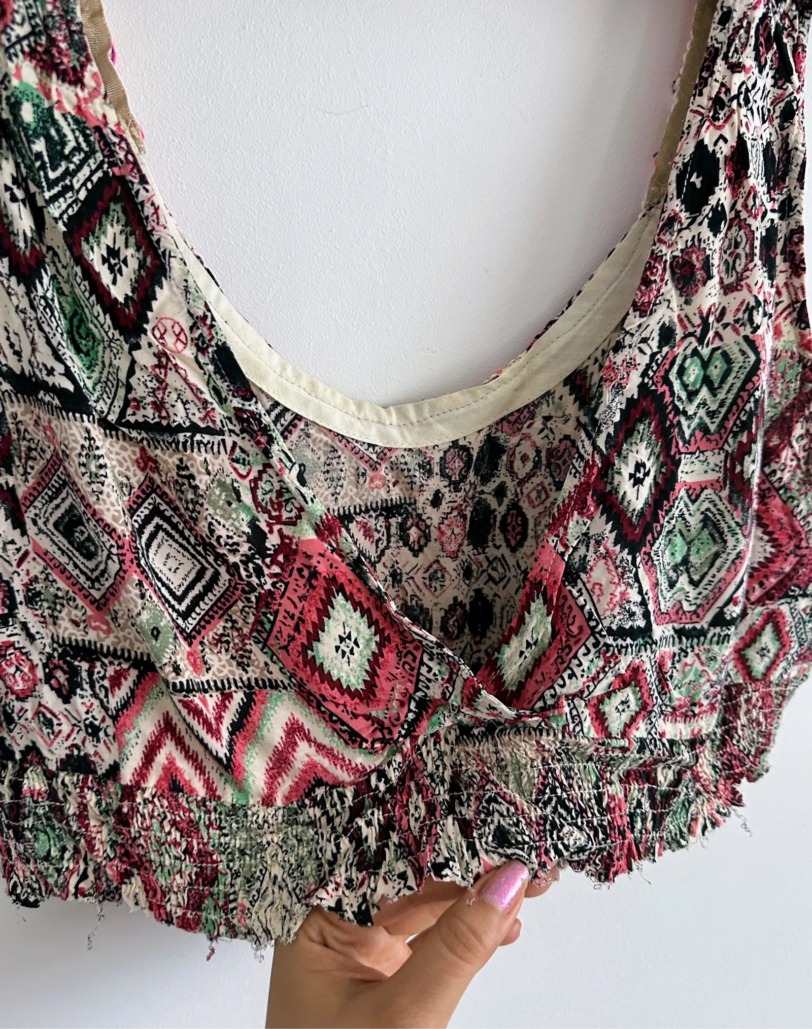 Korte boho chic top met veelkleurige kwastjes / Etnische festival crop top maat M – photo 3